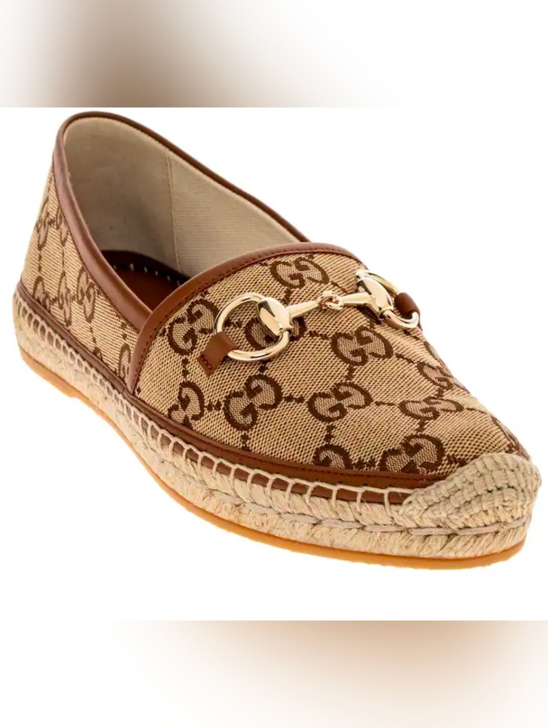 Gucci Beige Monogram Rubber Sole With Logo Plaque